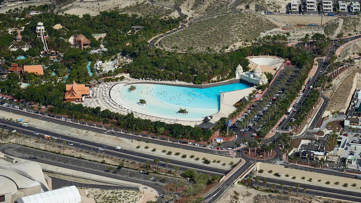 Siam park, Playa de las Américas in Tenerife aerial view