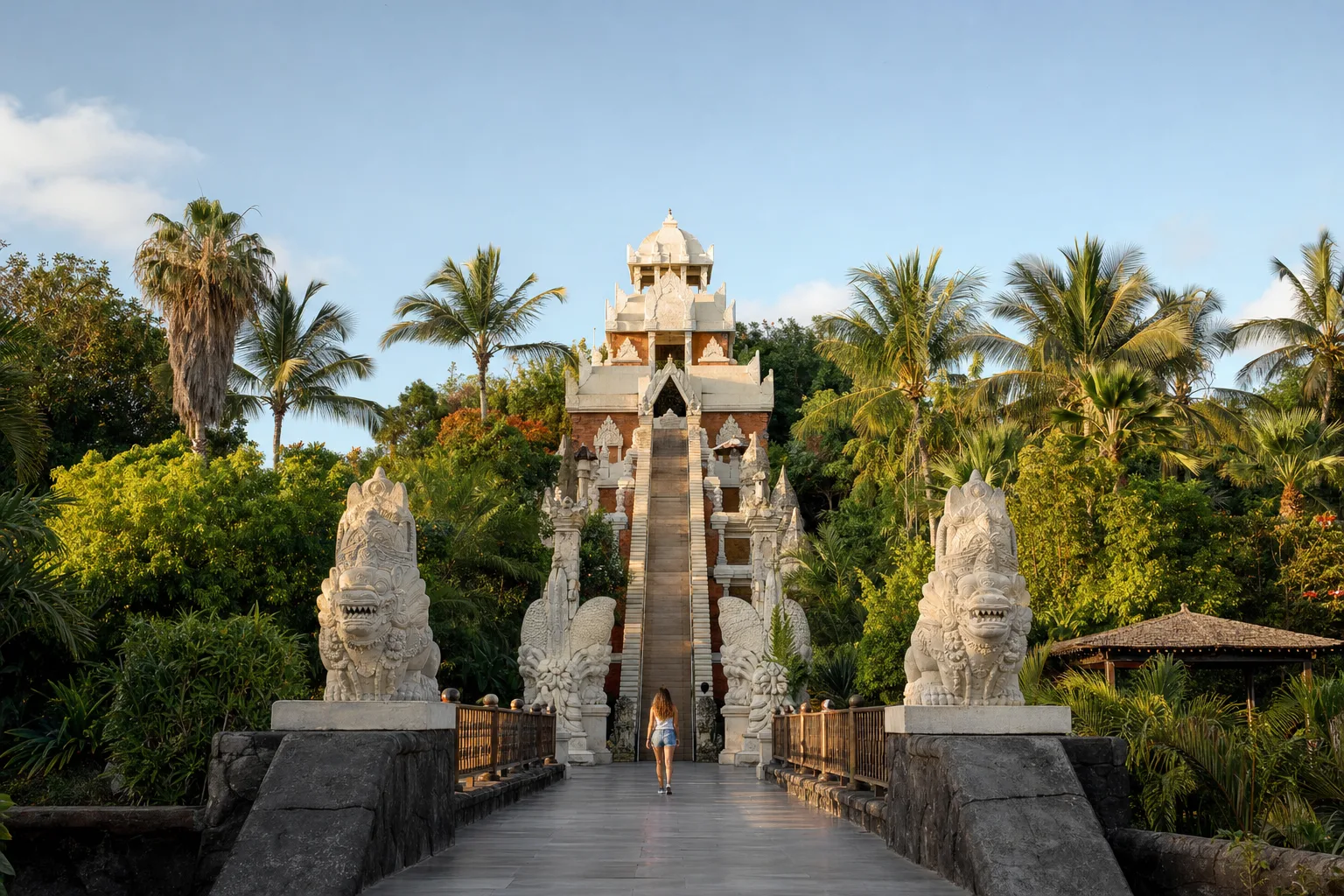 AI-generated image: Transportation Options Siam Park: the exterior of the attraction or venue in Tenerife, Spain, as a visitor approaches it